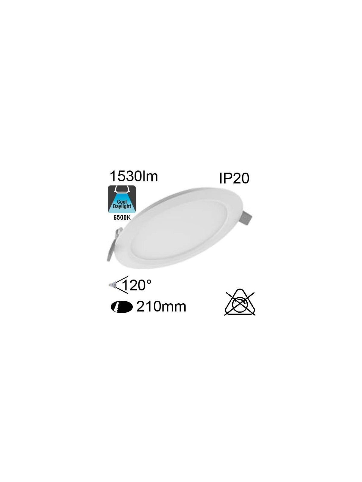 Encastré Led IP20 18W 1530lm 6500K