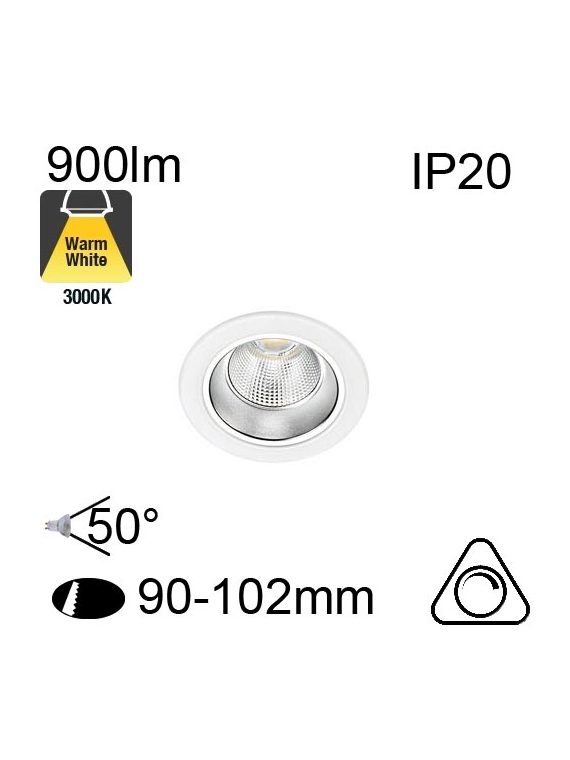 Encastré Led RIVA IP20 10W 900lm 3000K Dimmable