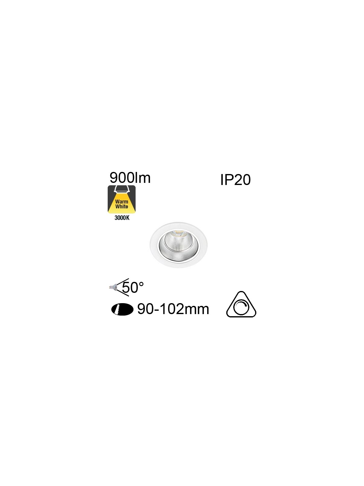 Encastré Led RIVA IP20 10W 900lm 3000K Dimmable