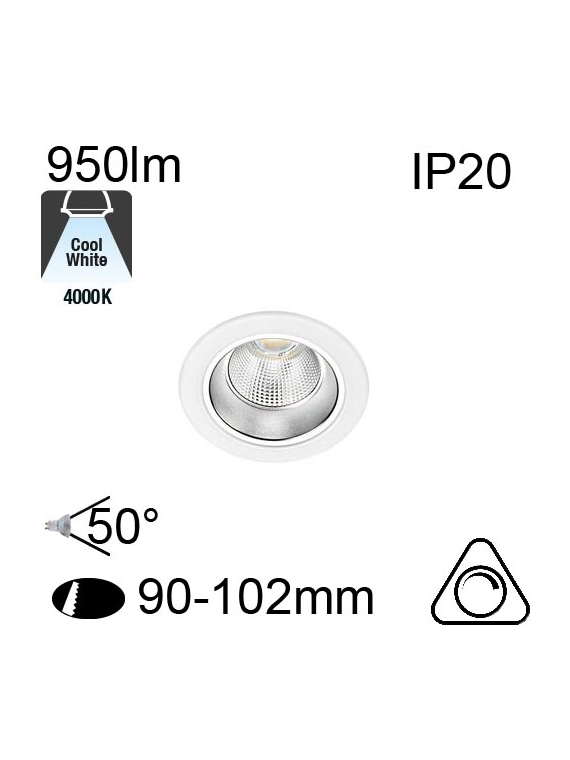 Encastré Led RIVA IP20 10W 950lm 4000K Dimmable