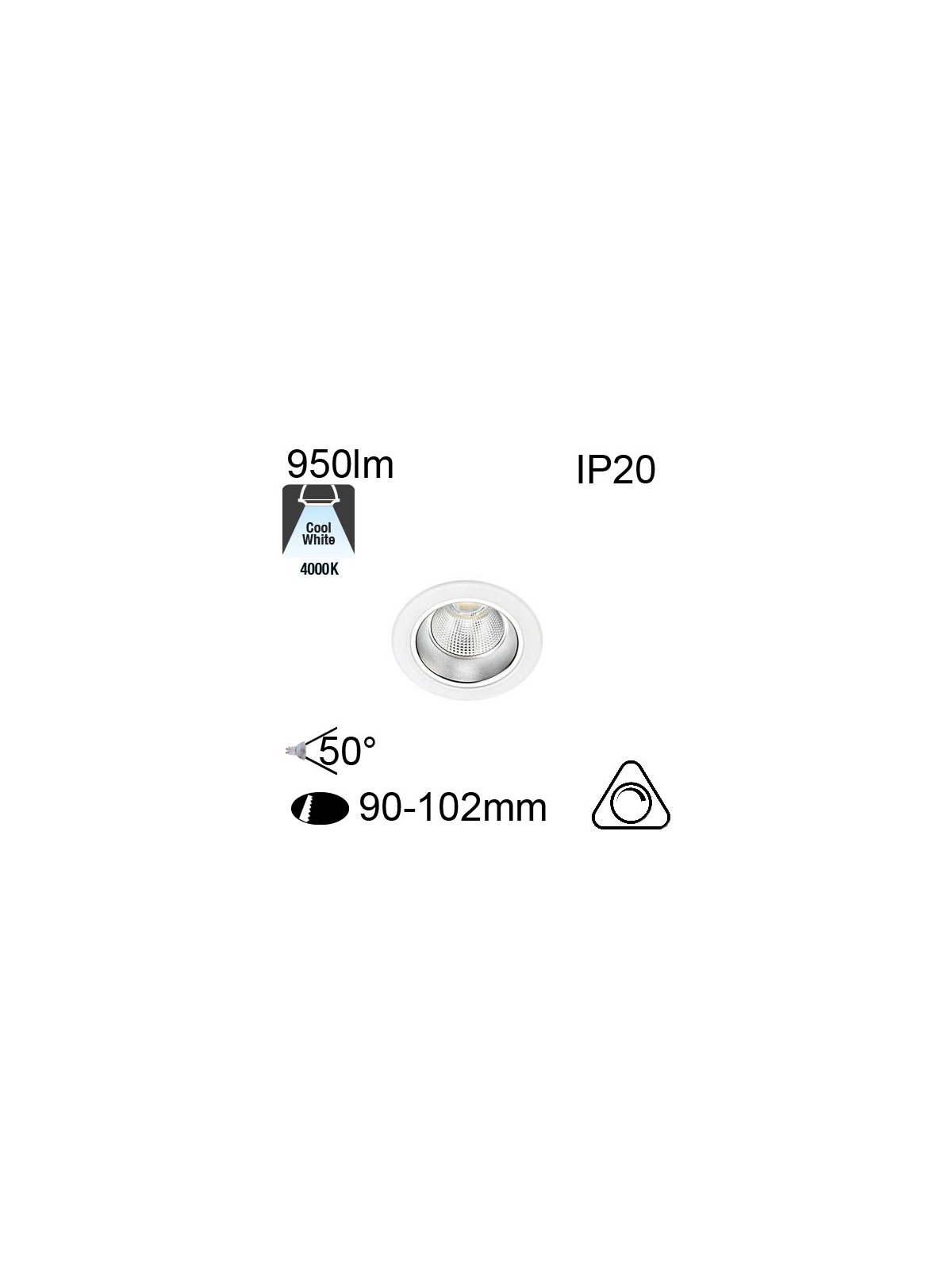 Encastré Led RIVA IP20 10W 950lm 4000K Dimmable