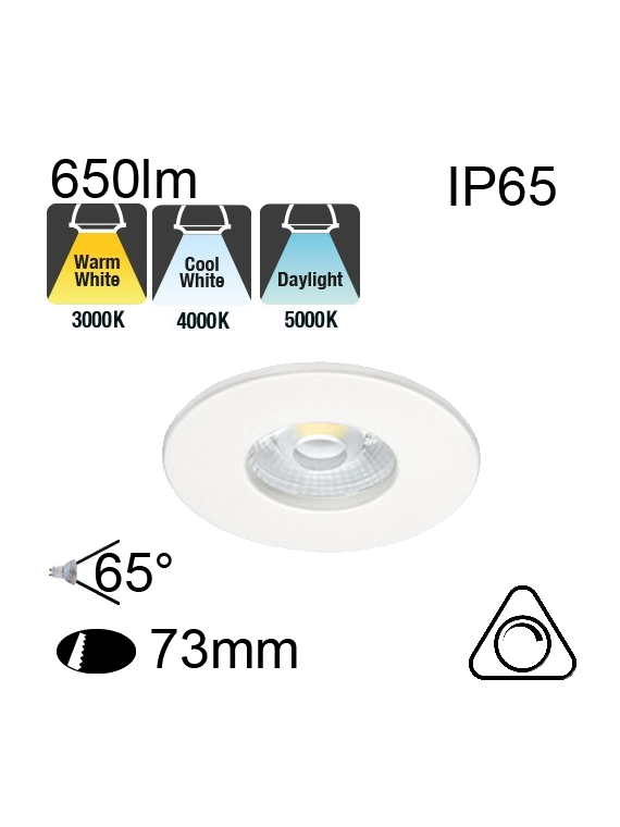 Encastré Blanc IP65 7W 650lm Ø85 CCT 3000K/4000K/5700K Dim