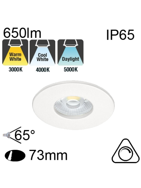 Encastré Blanc IP65 7W 650lm Ø85 CCT 3000K/4000K/5700K Dim