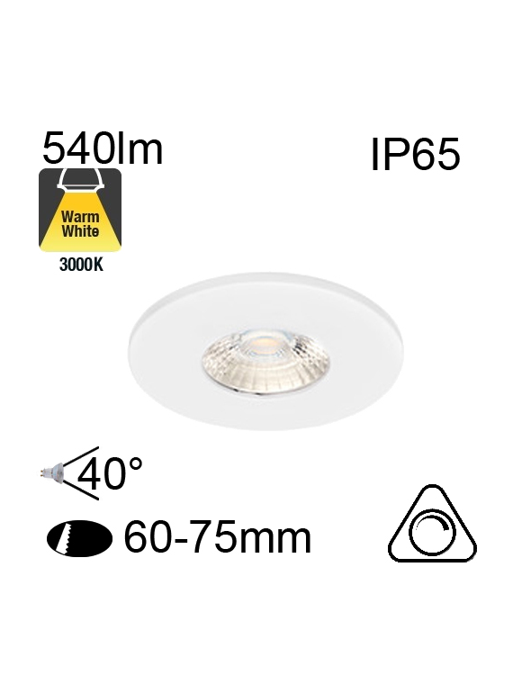 Encastré Blanc IP65 6W 540lm 3000K Dimmable