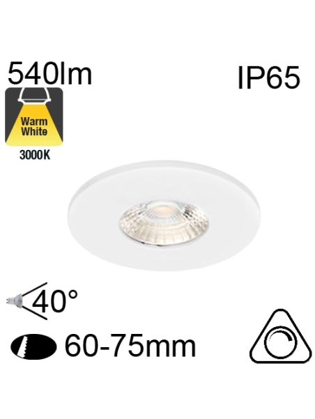 Encastré Blanc IP65 6W 540lm 3000K Dimmable