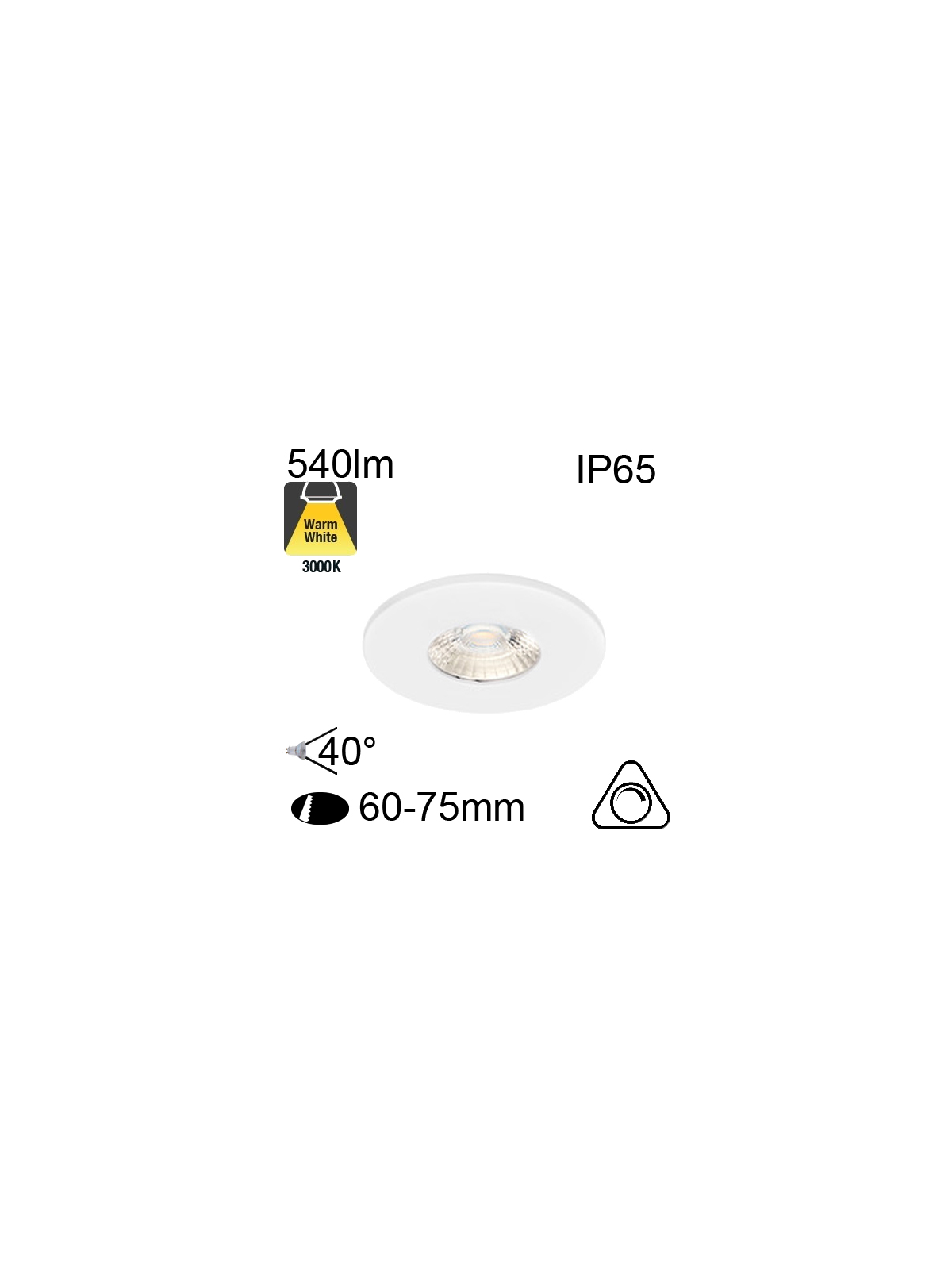 Encastré Blanc IP65 6W 540lm 3000K Dimmable