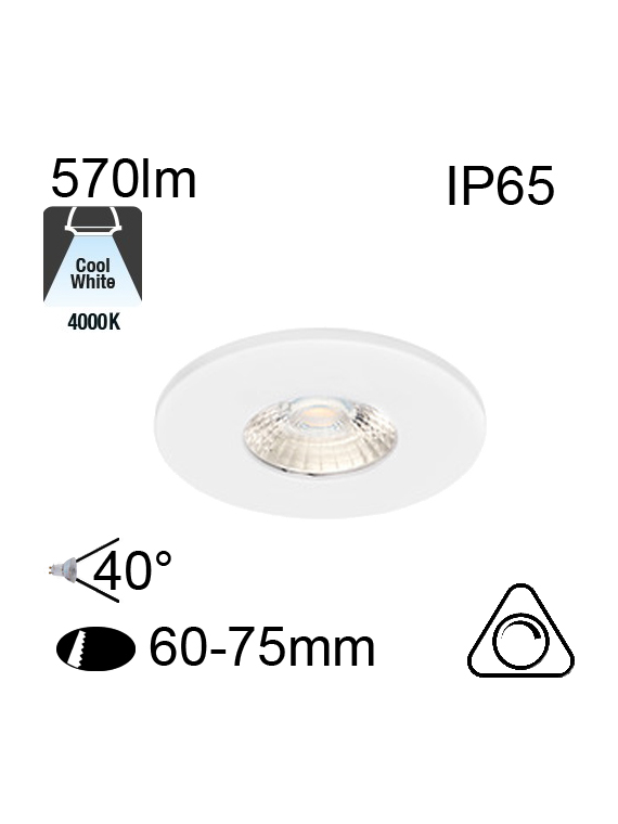 Encastré Blanc IP65 6W 570lm 4000K Dimmable