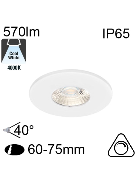 Encastré Blanc IP65 6W 570lm 4000K Dimmable