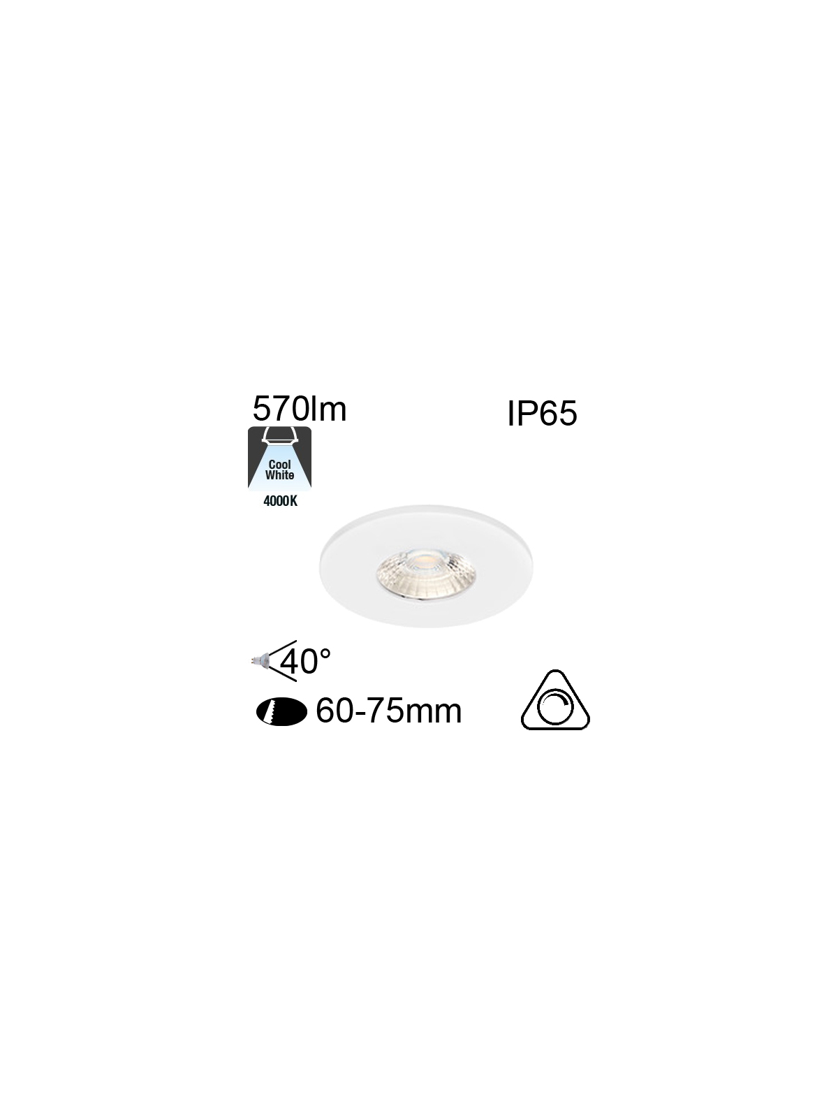 Encastré Blanc IP65 6W 570lm 4000K Dimmable