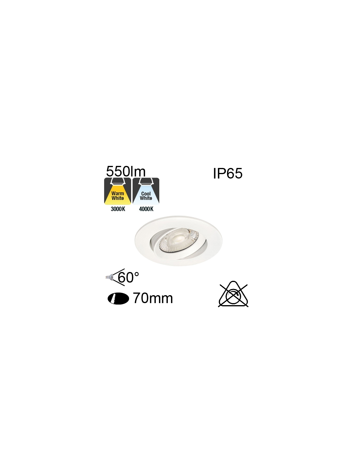 Encastré Blanc IP65 7W 550lm CCT 3000K/4000K