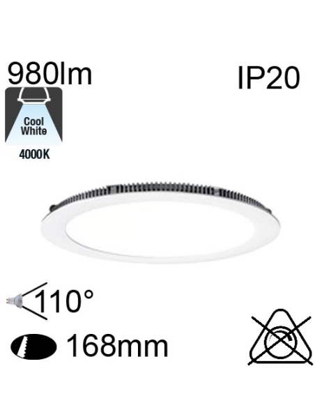 Encastré Flat Led IP20 13W 980lm 4000K 