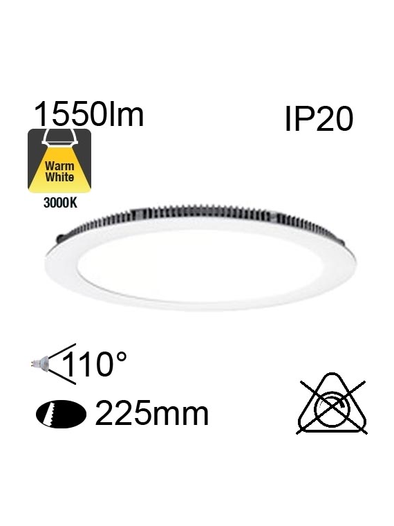 Encastré Led IP20 20W 1550lm 3000K