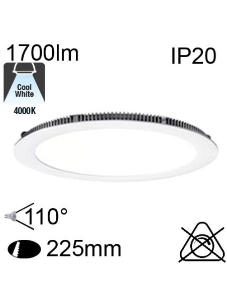 Encastré Led IP20 20W 1700lm 4000K