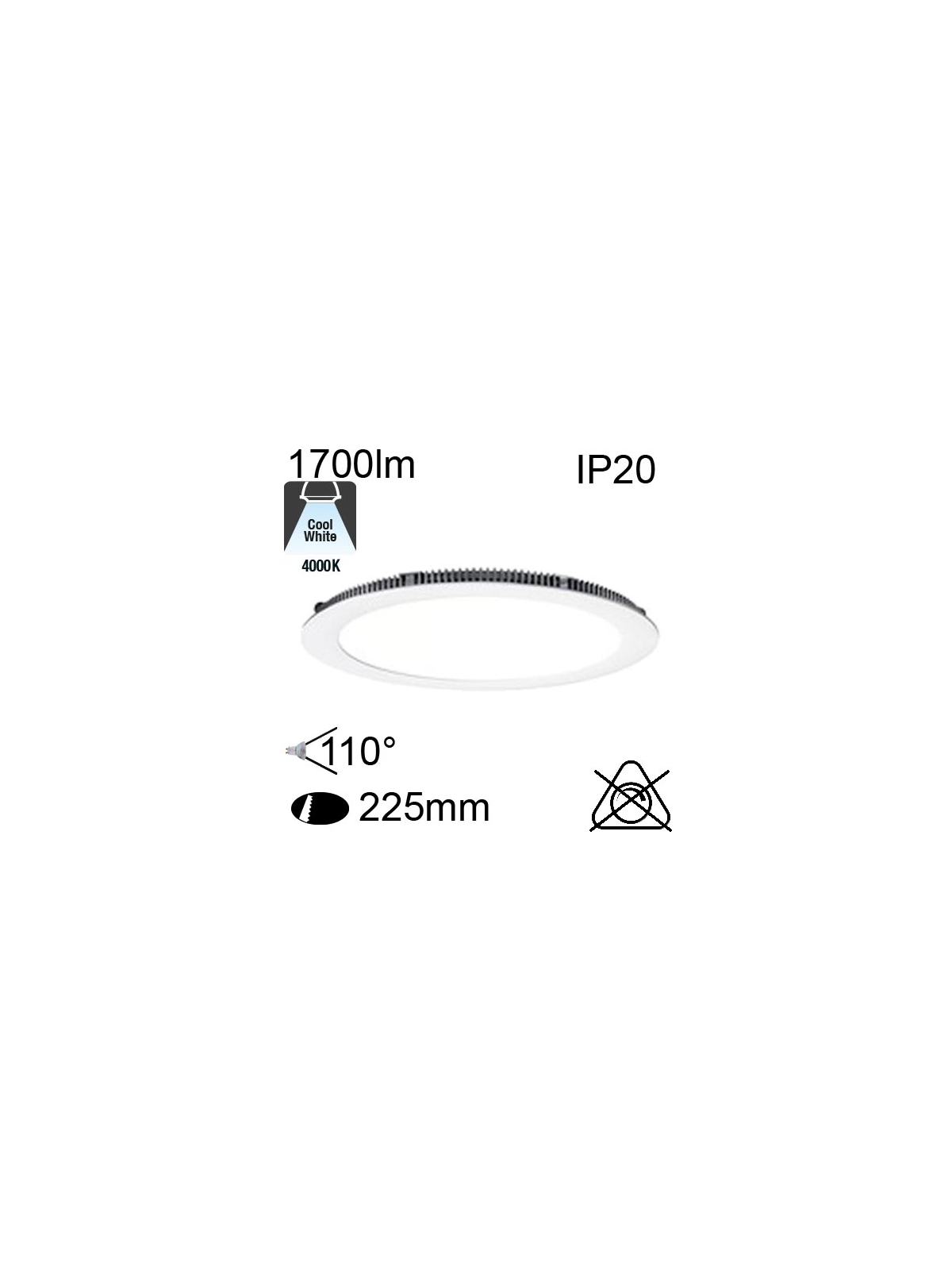 Encastré Led IP20 20W 1700lm 4000K