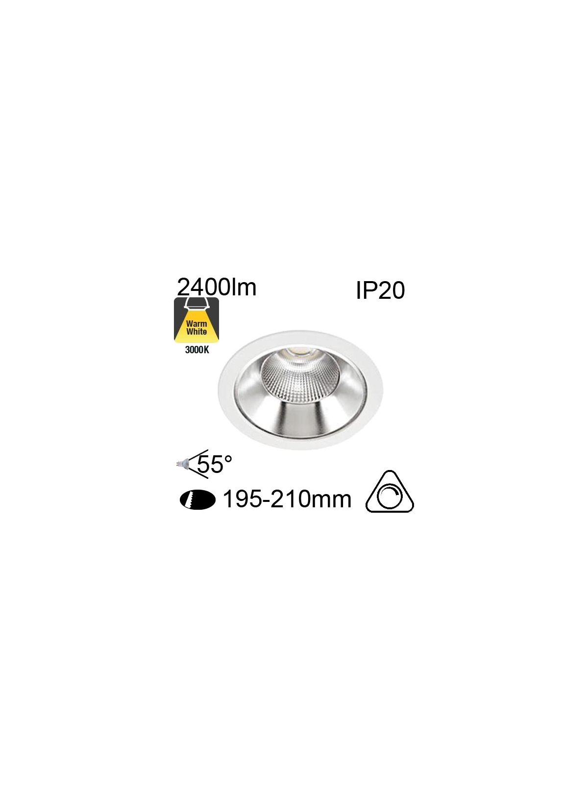 Encastré Led RIVA IP20 28W 2400lm 3000K Dimmable