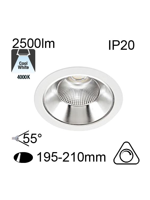 Encastré Led IP20 28W 2500lm 4000K Dimmable