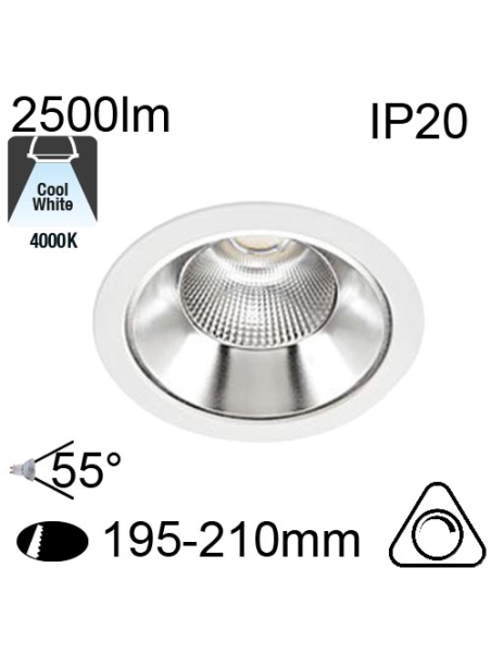 Encastré Led IP20 28W 2500lm 4000K Dimmable