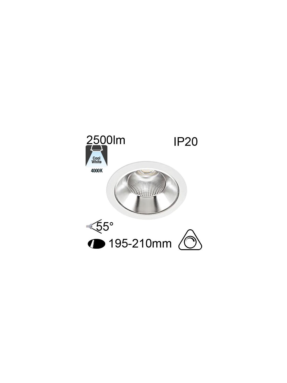 Encastré Led IP20 28W 2500lm 4000K Dimmable