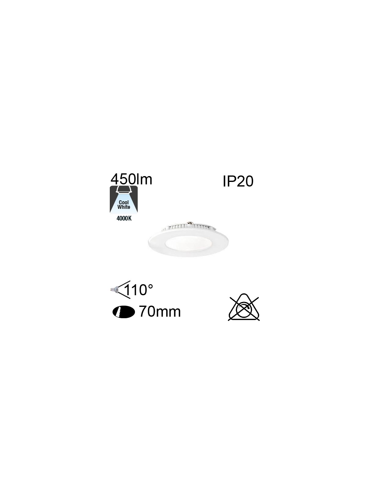 Encastré Flat Led IP20 5W 450lm 4000K