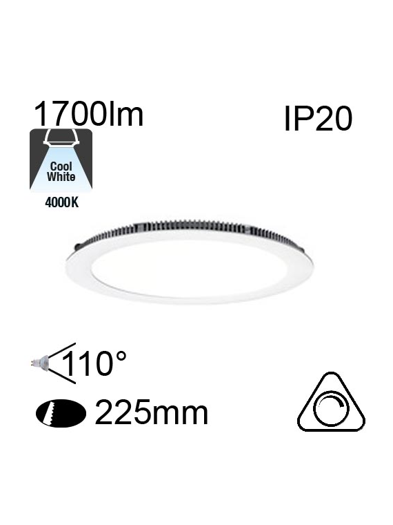 Encastré Flat Led IP20 20W 1700lm 4000K Dimmable