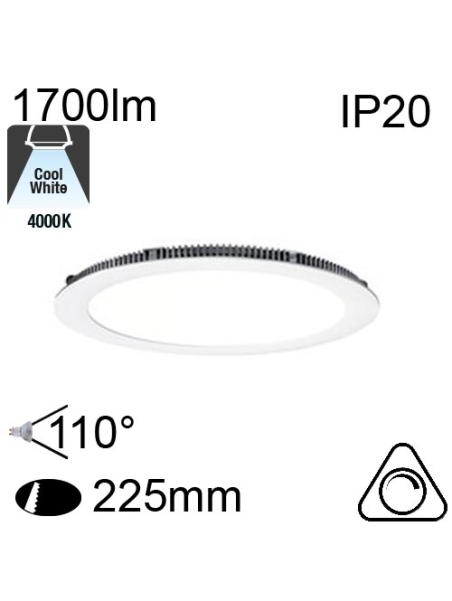 Encastré Flat Led IP20 20W 1700lm 4000K Dimmable