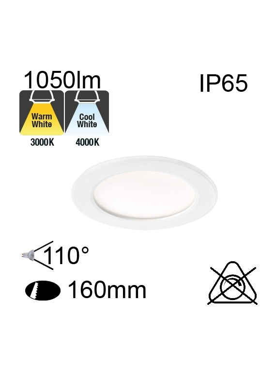 Downlight Blanc IP65 13W 1050lm CCT 3000K/4000K