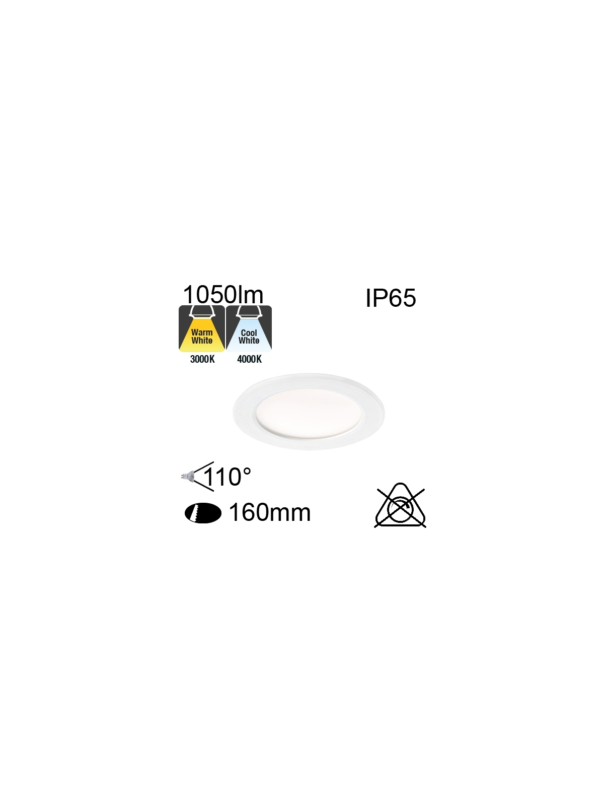 Downlight Blanc IP65 13W 1050lm CCT 3000K/4000K