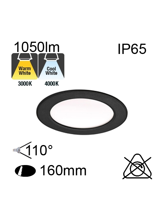 Downlight Noir IP65 13W 1050lm Ø180 CCT 3000K/4000K