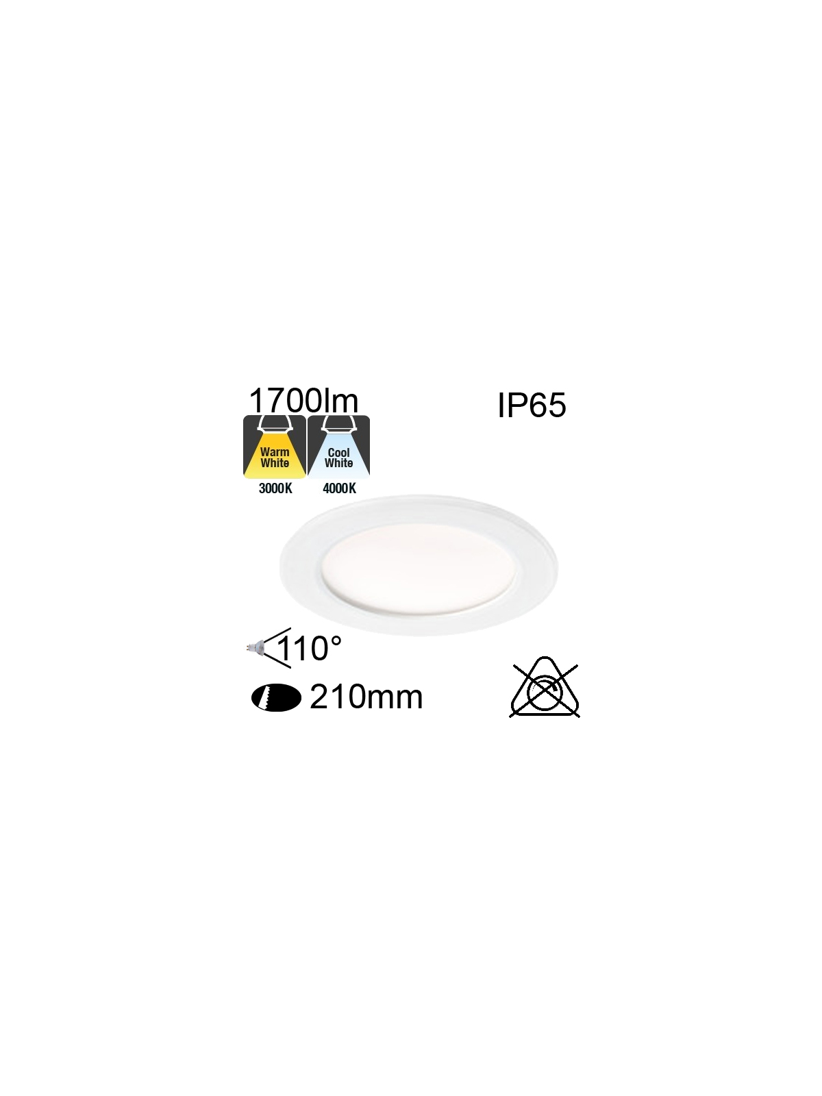 Downlight Blanc IP65 20W 1700lm CCT 3000K/4000K