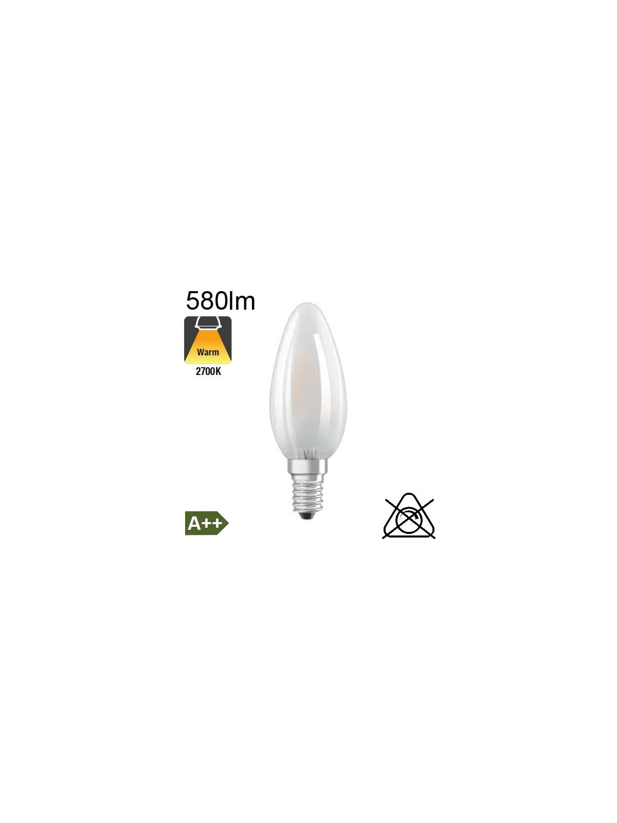 Flamme Dépolie LED E14 580lm 2700K