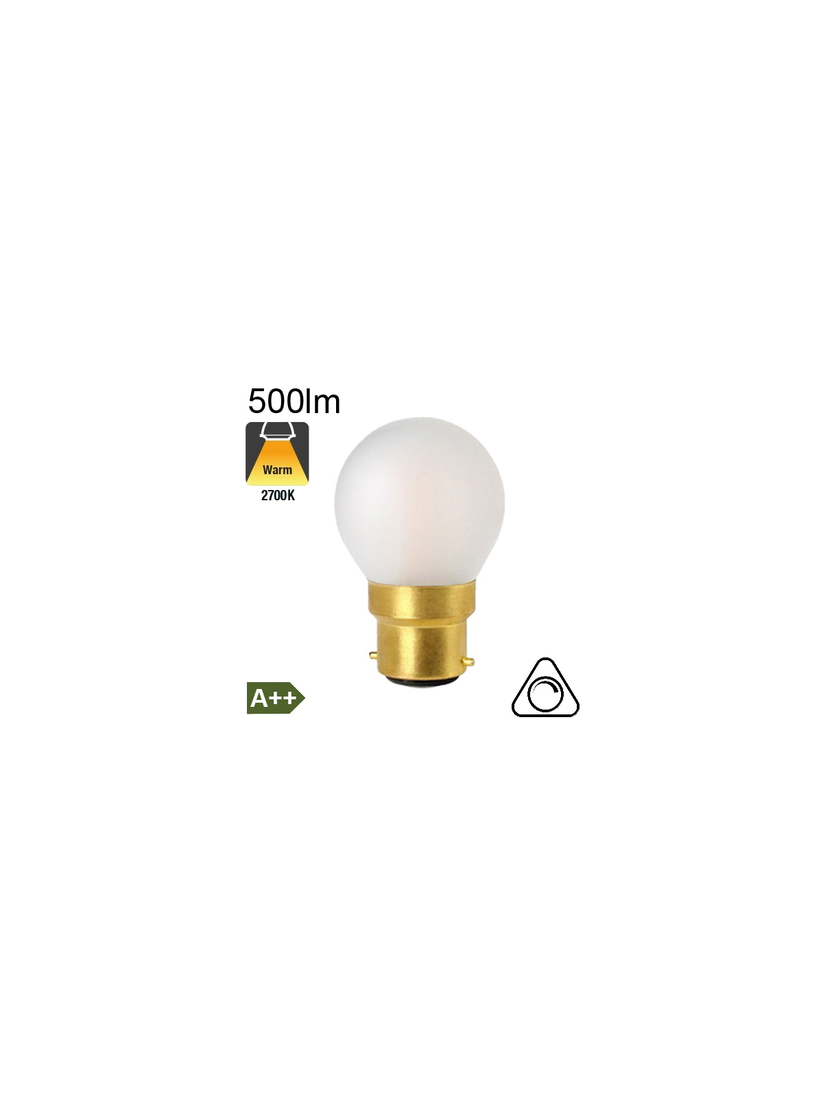 Sphérique Dépolie LED B22 500lm 2700K Dimmable