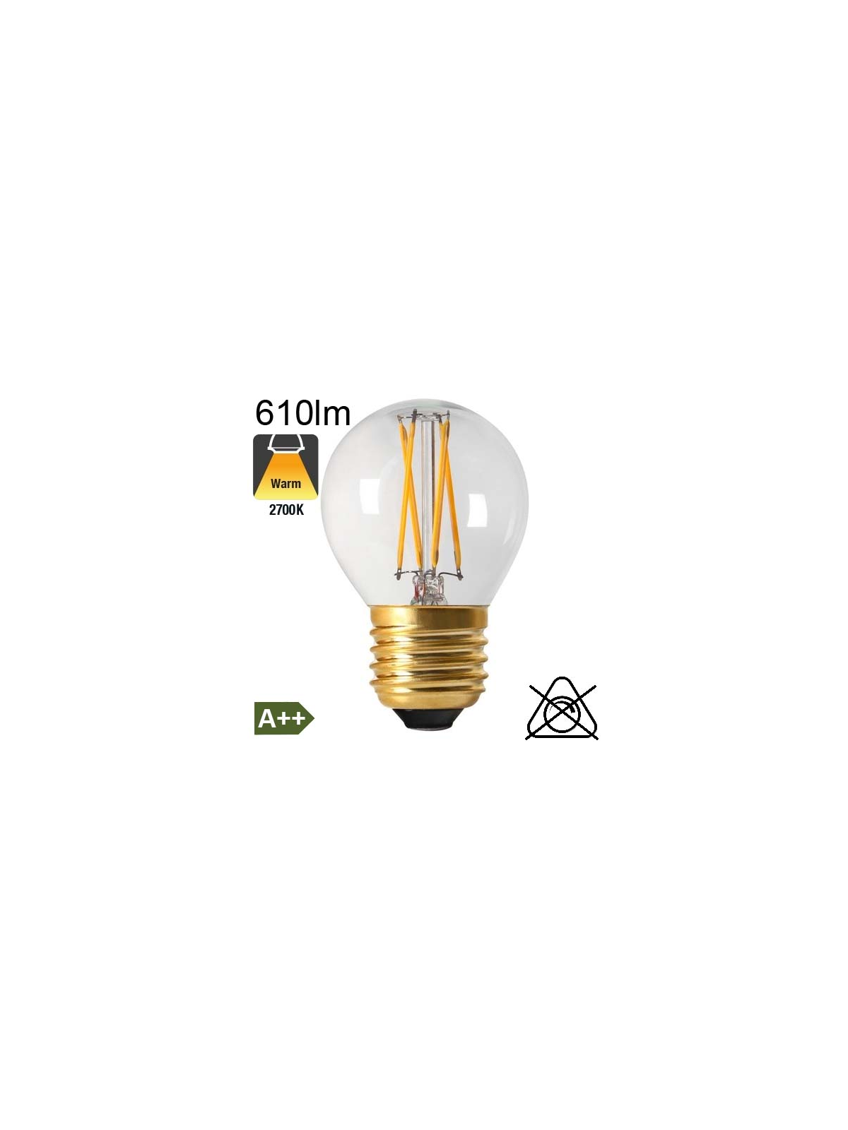 Sphérique LED E27 610lm 2700K