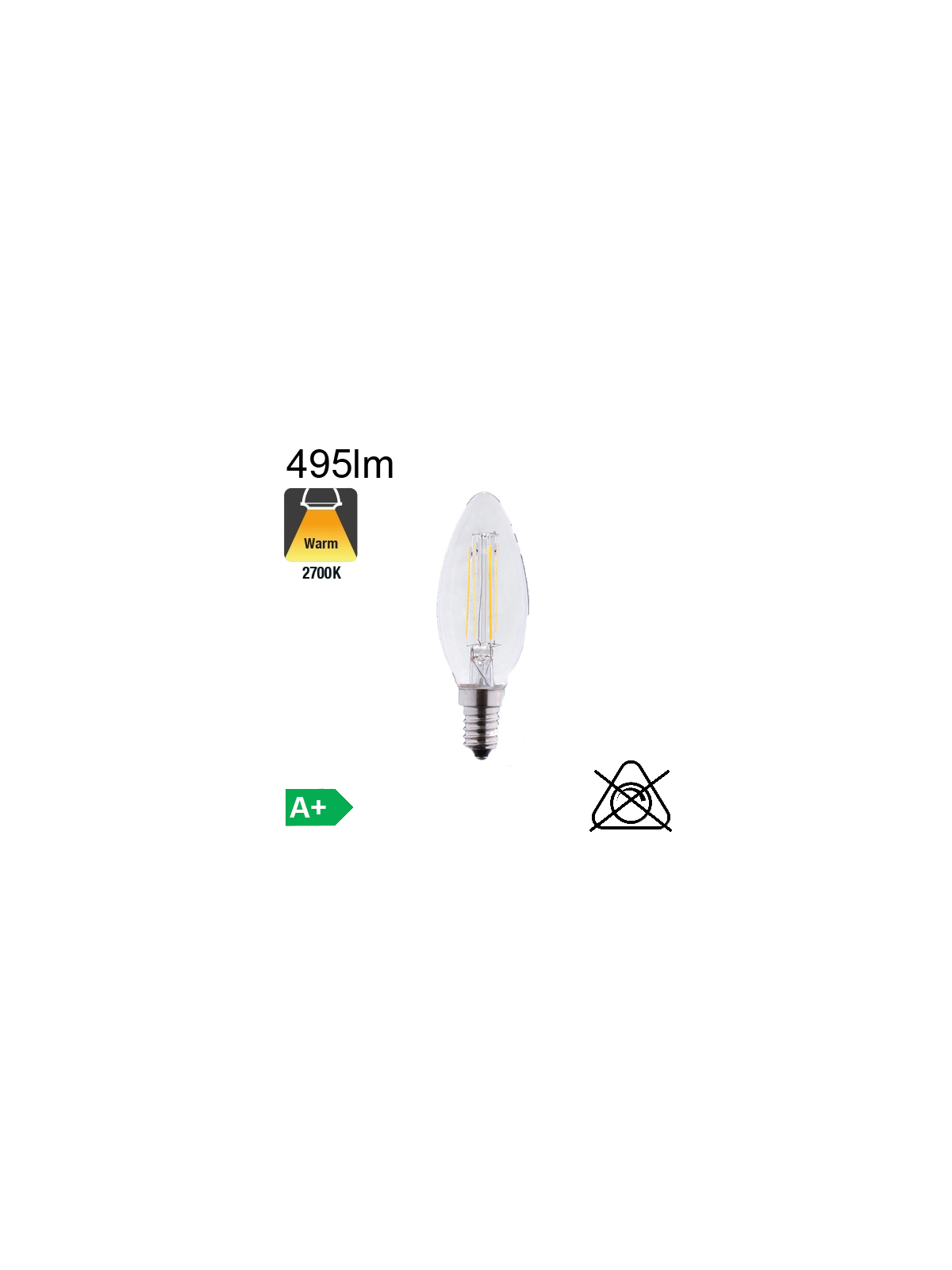 Flamme LED E14 495lm 2700K