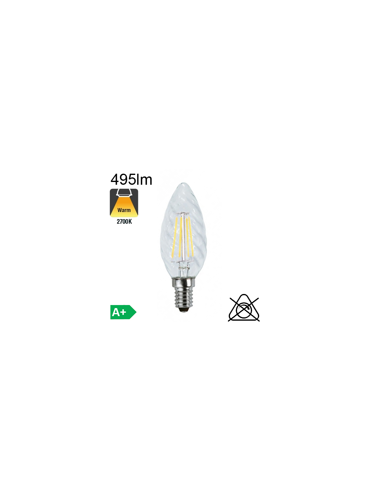 Flamme torsadée LED E14 495lm 2700K