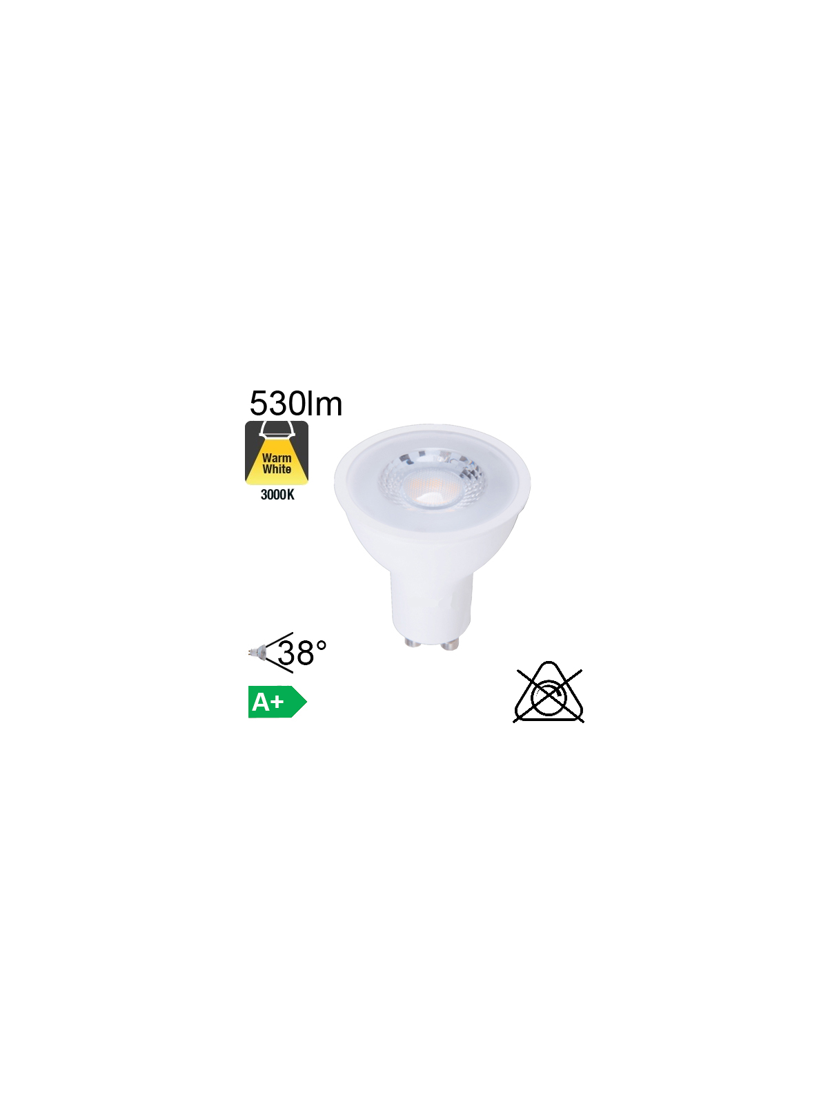 Spot LED GU10 530lm 3000K 38°