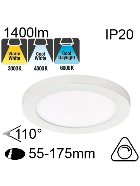 Downlight Blanc IP20 18W 1400lm CCT 3000K/4000K/6000K Dimmable