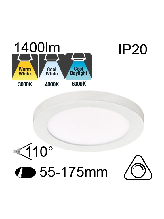 Downlight Blanc IP20 18W 1400lm CCT 3000K/4000K/6000K Dimmable